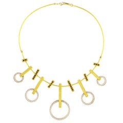 Sacchi White and Black Diamonds Gemstone 18 Karat Yellow Gold Necklace