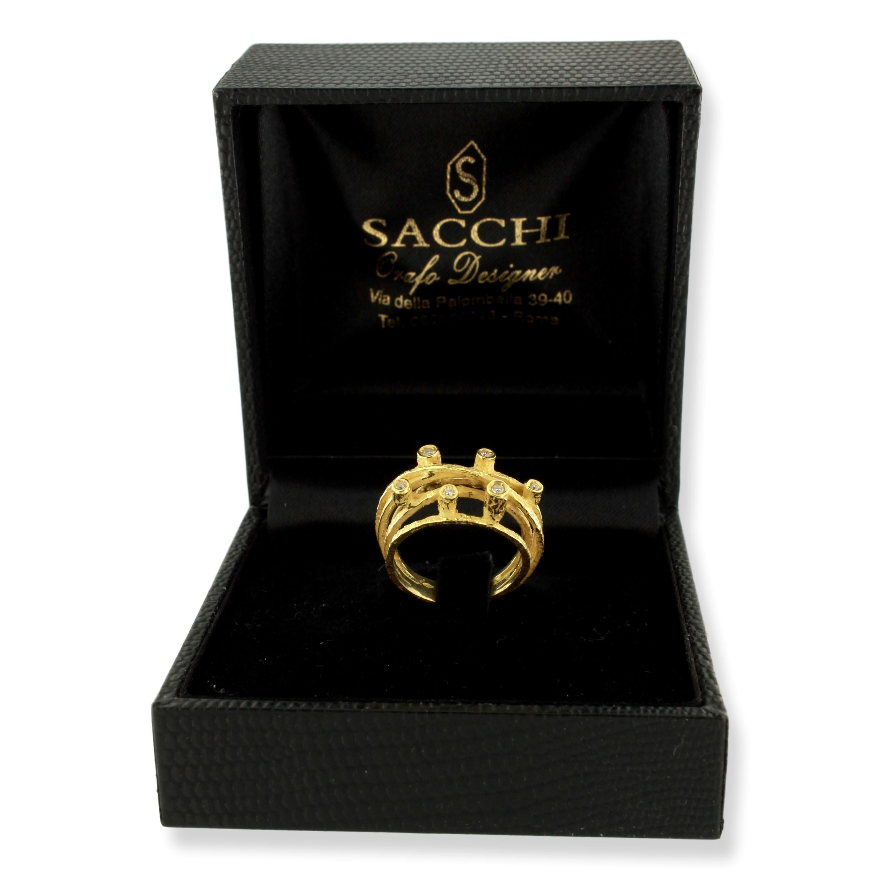 Women's Sacchi Wire Diamonds Ring 18 Karat Satin Yellow Gold For Sale