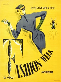 Original Vintage Poster For Amsterdam Fashion Week 1952 Vogue Midcentury Design