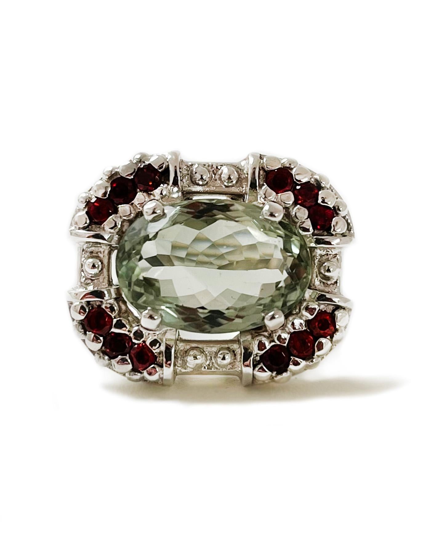 Sacha Ring in Prasiolite, Garnet and Argentium Silver 4