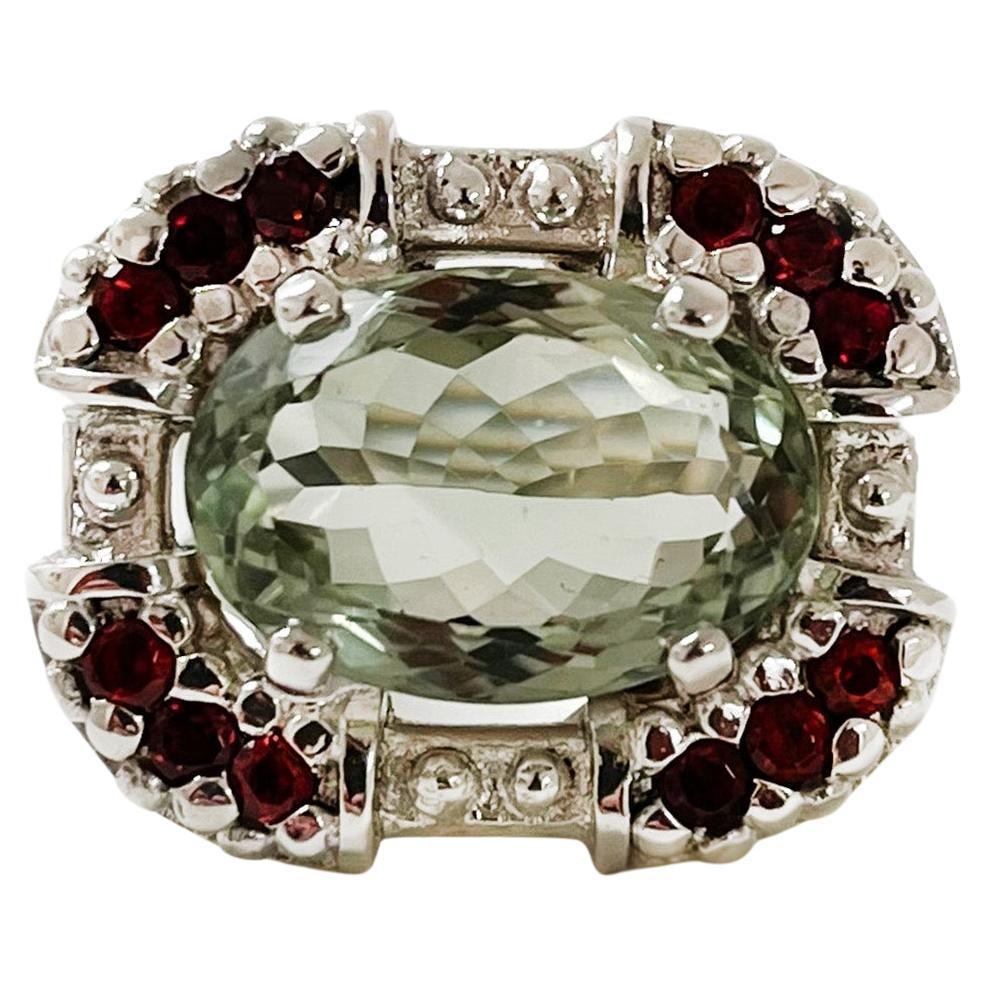 Sacha Ring in Prasiolite, Garnet and Argentium Silver