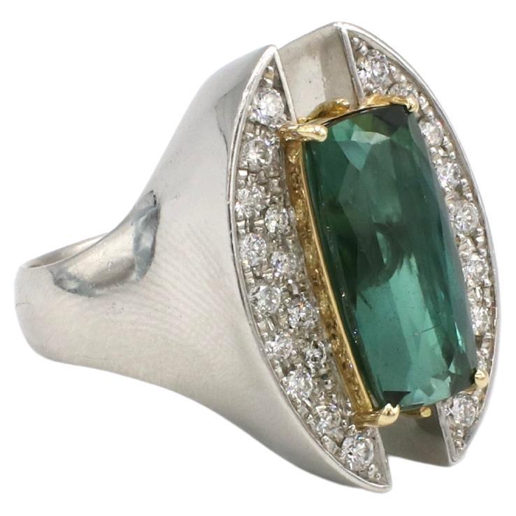 Modern Sachi Platinum 7.12 Carat Tourmaline & Natural Diamond Cocktail Ring For Sale