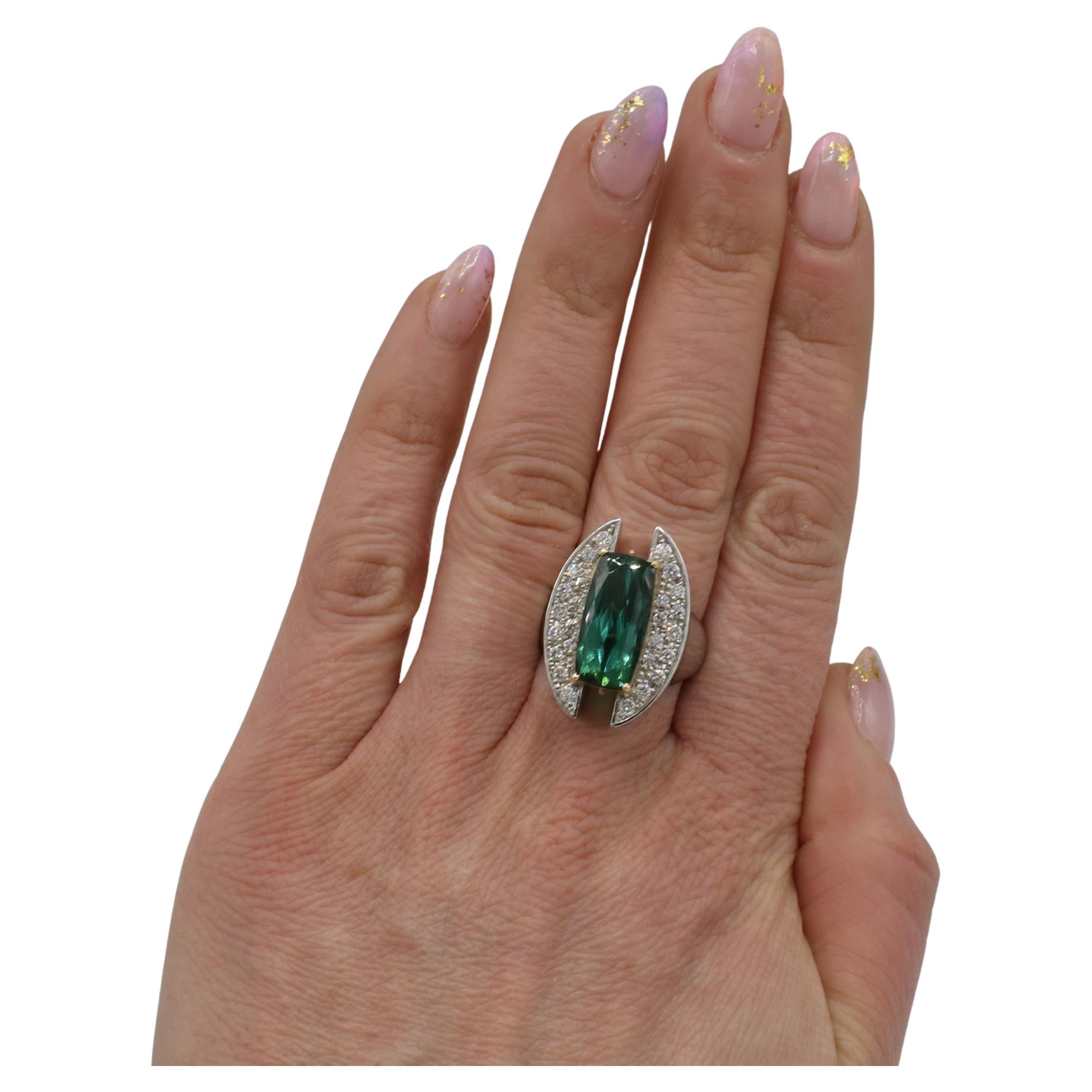Women's Sachi Platinum 7.12 Carat Tourmaline & Natural Diamond Cocktail Ring For Sale
