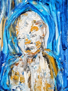 « My Blue Peace » (Ma paix bleue) - portrait abstrait contemporain - expressionnisme - Ed Clark