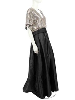 Sachin & Babi Grey Sequin Top Belted Simone Gown Size L