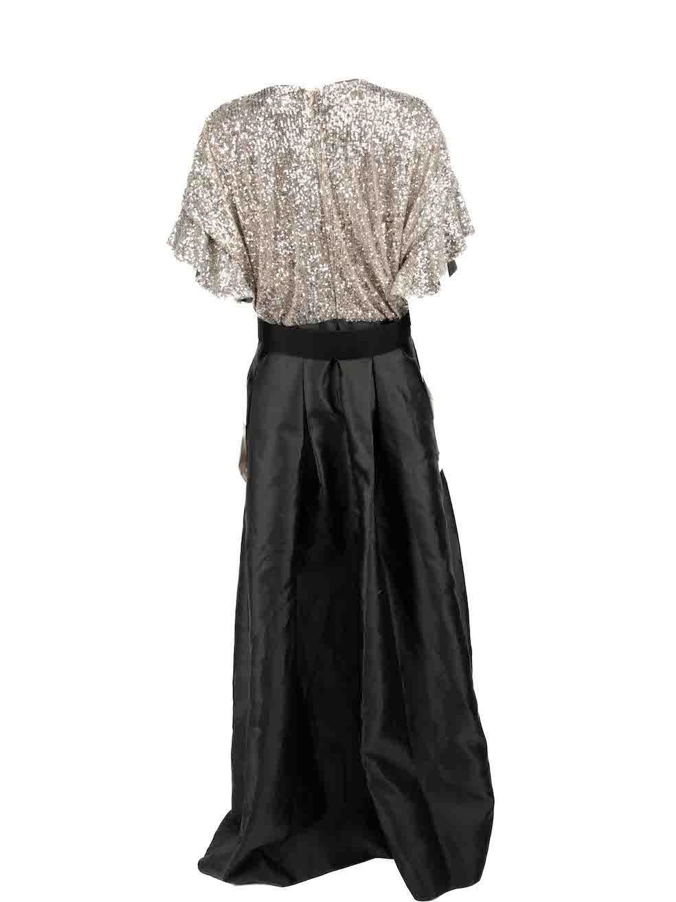 Sachin & Babi Grey Sequin Top Belted Simone Gown Size L In New Condition In London, GB