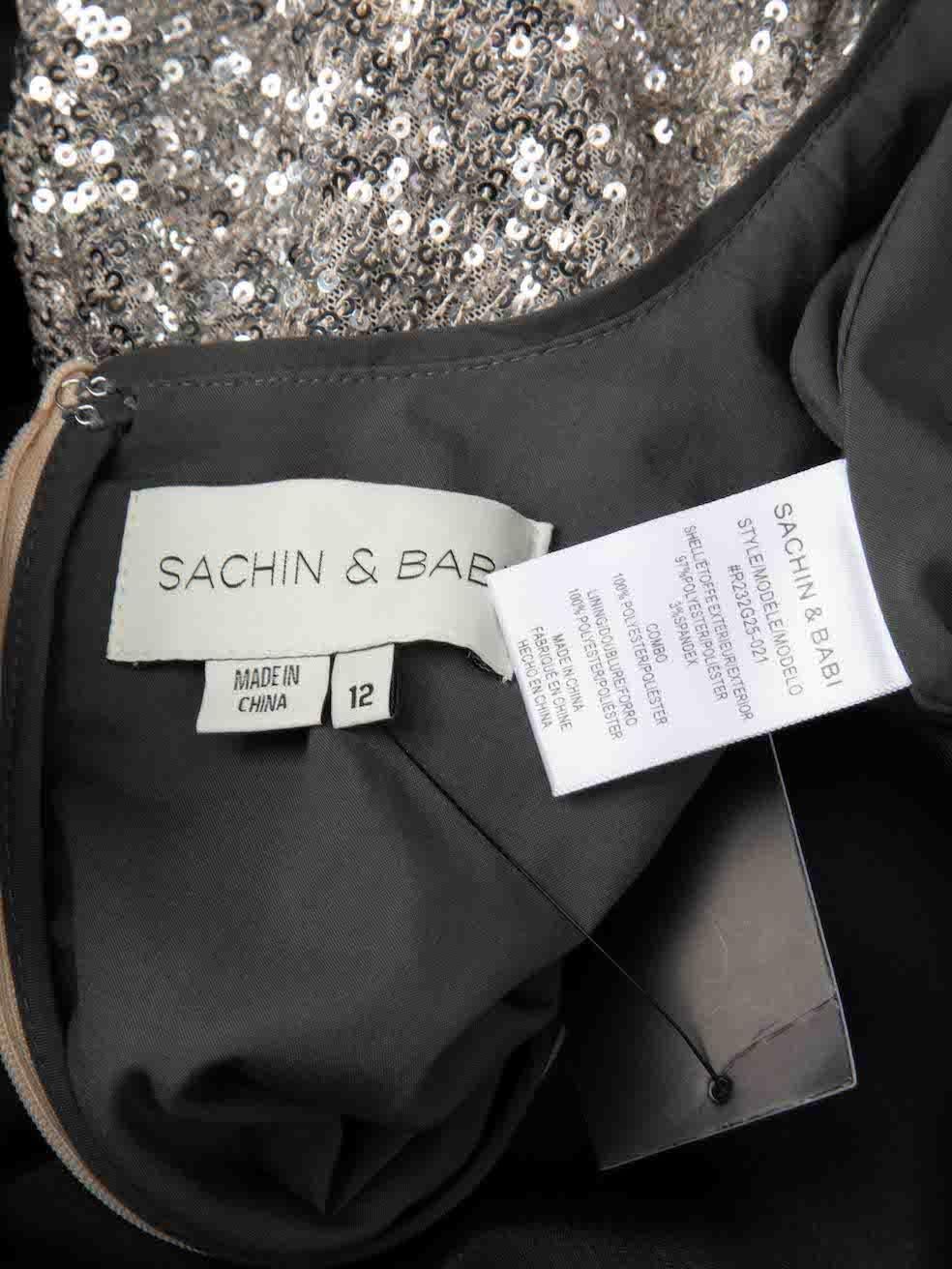 Sachin & Babi Grey Sequin Top Belted Simone Gown Size L 1