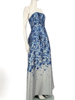 Sachin & Babi Noir Sachin & Babi Blue Strapless Floral Pattern Gown Size S