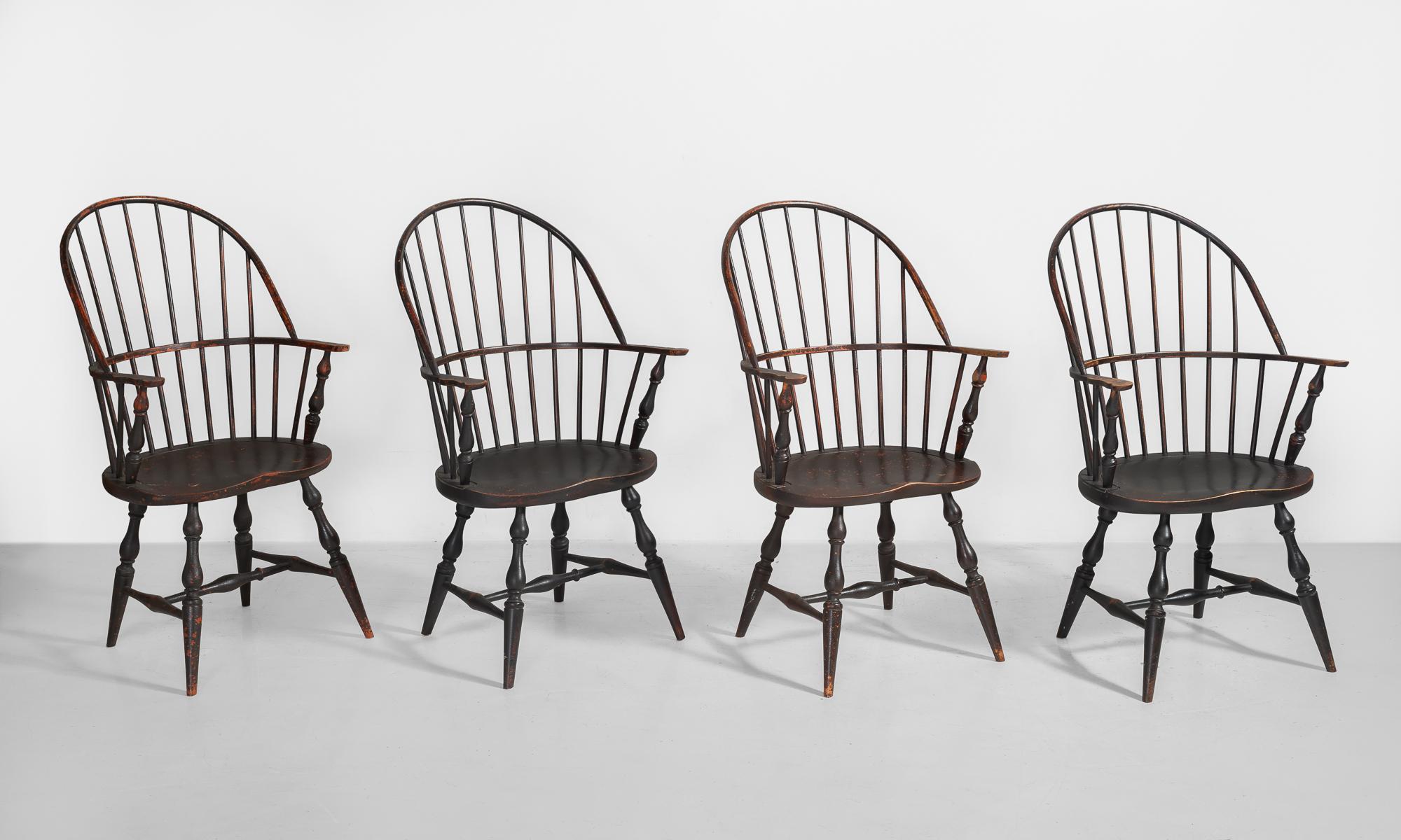 Sack back Windsor armchairs, England, circa 1900.

Sack back Windsor chairs with beautiful patina that highlights a deep red stain.

Measures: 23