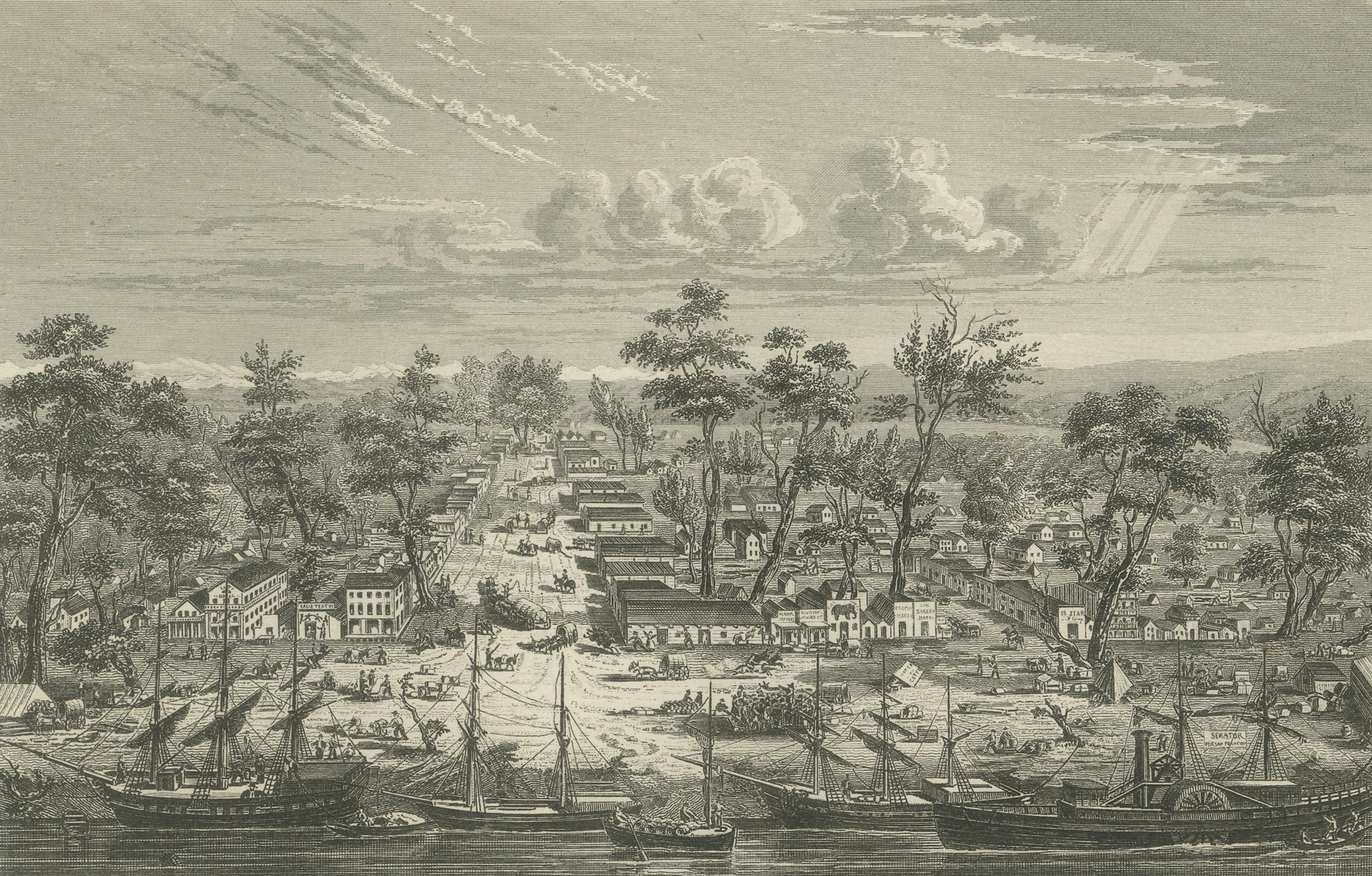 Sacramento City California – Antique Gold Rush Port Steel Engraving, ca.1850