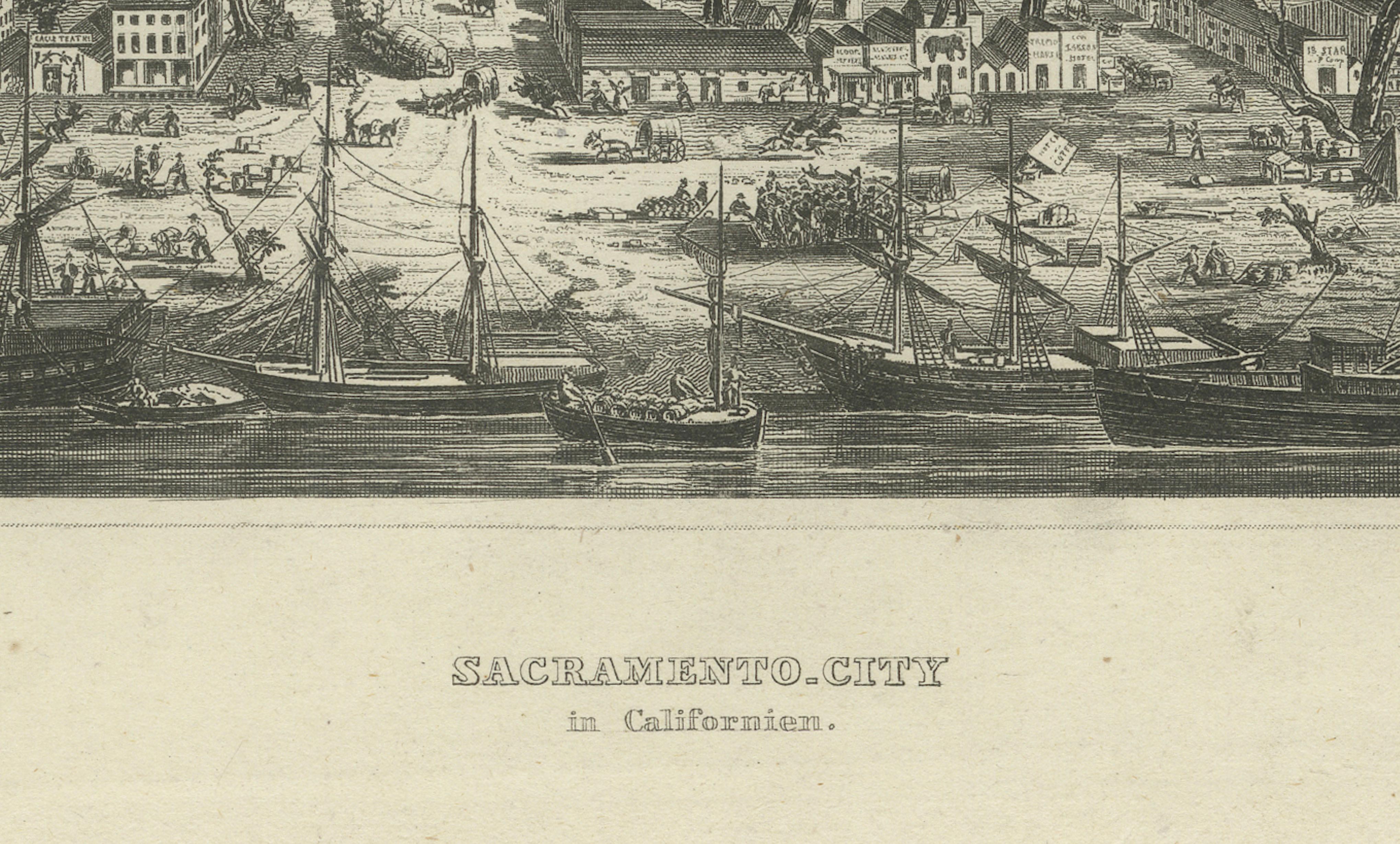 Sacramento City California – Antique Gold Rush Port Steel Engraving, ca.1850