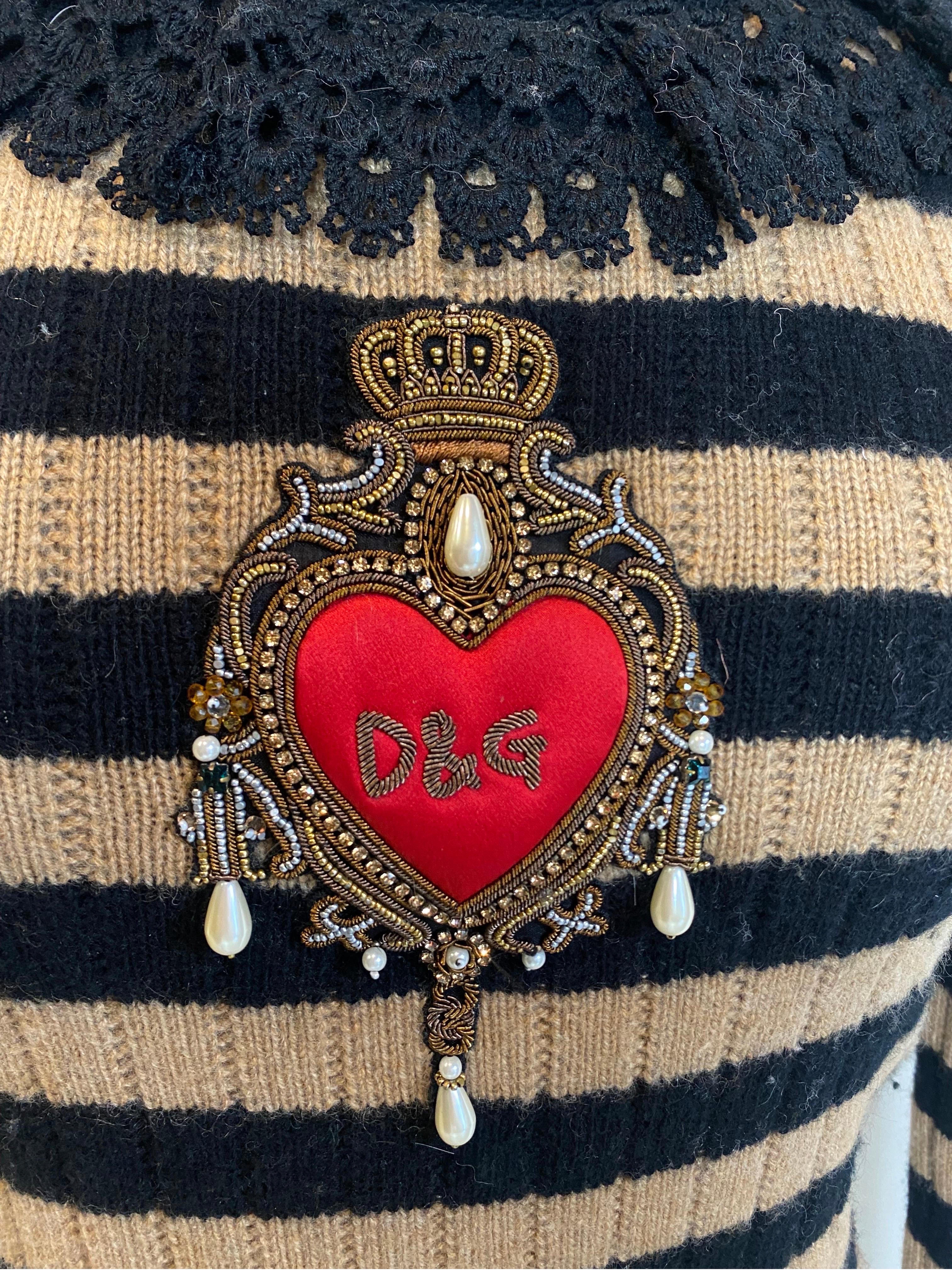 Brown sacred heart cashmere and wool striped Dolce & Gabbana sweater