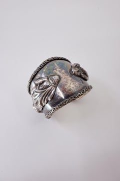 Sacred Heart Cuff Bracelet Jesus Antique Silver Sculptural Vintage J Dauphin