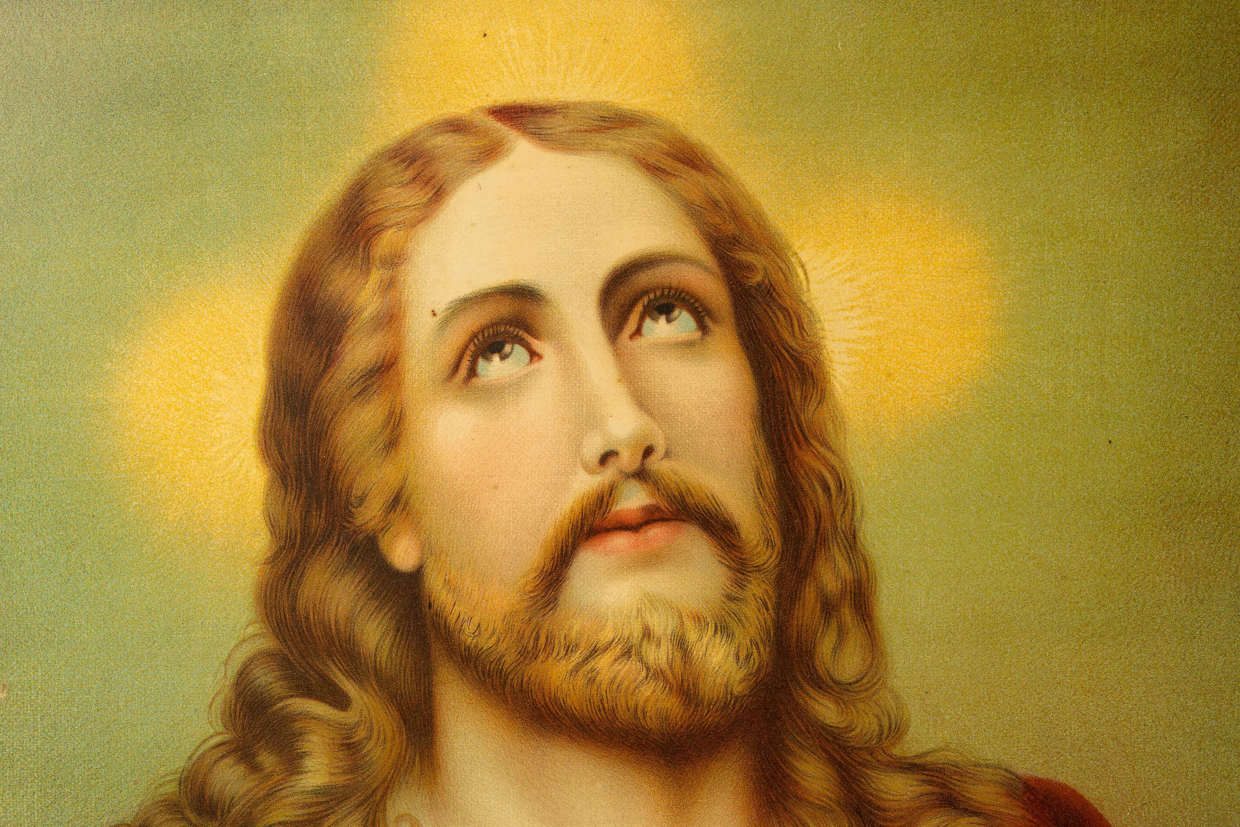 20ième siècle Sacré-Cœur  Gravure sur étain du Christ encadrée en vente