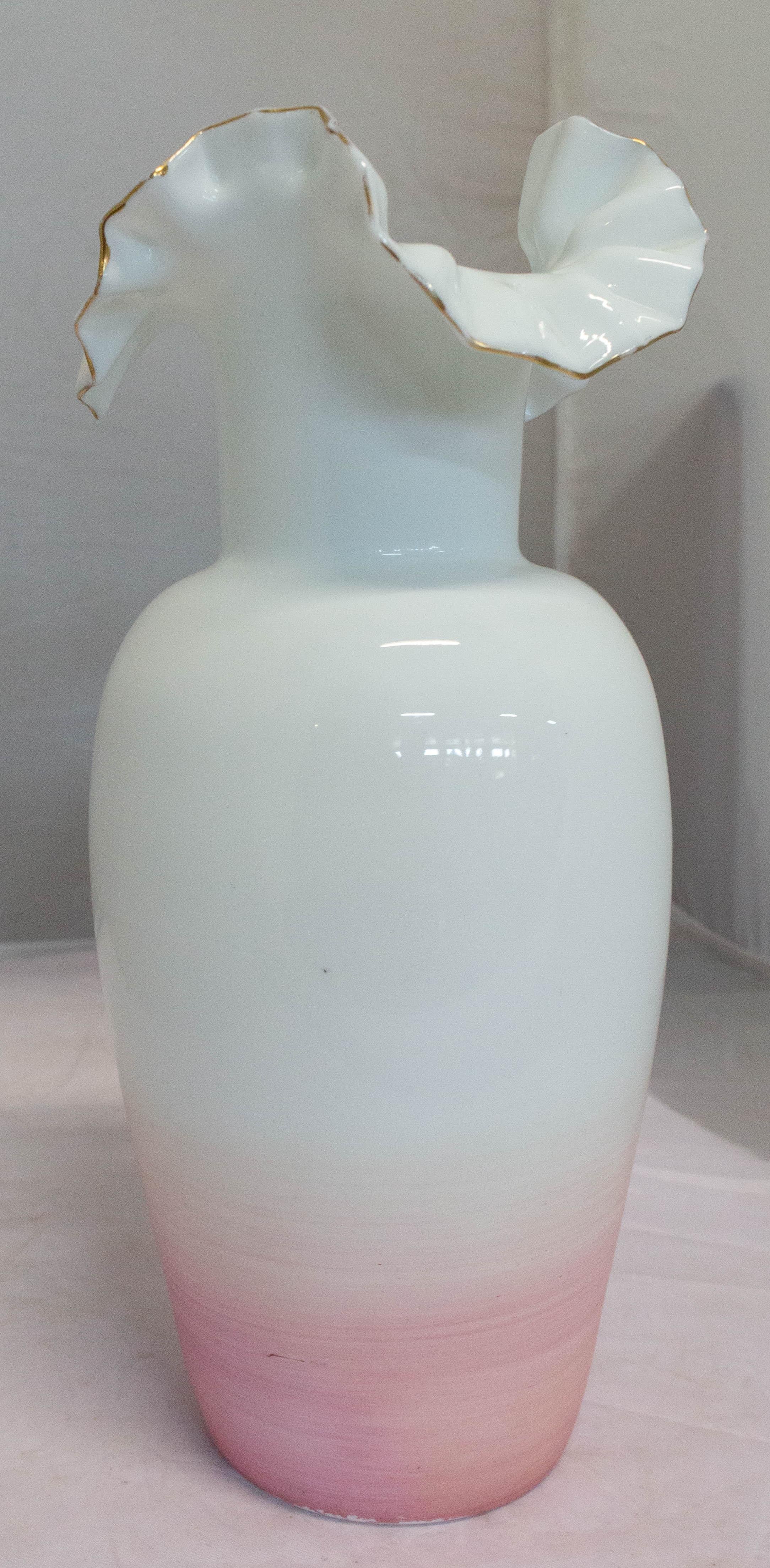 Opaline Glass Sacred Heart French Opaline Vase, Late 19th Century