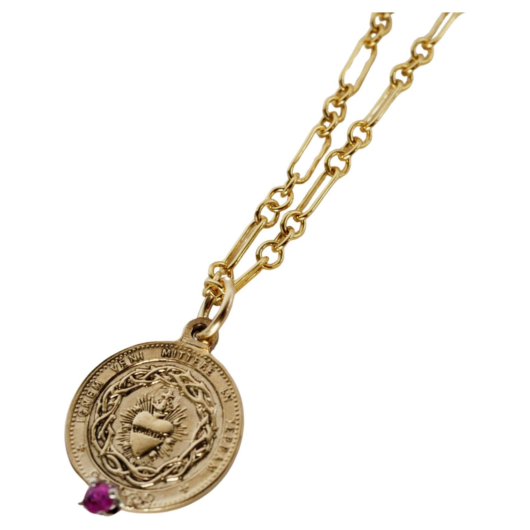 Collar Cadena Medalla Sagrado Corazón Turmalina Rosa