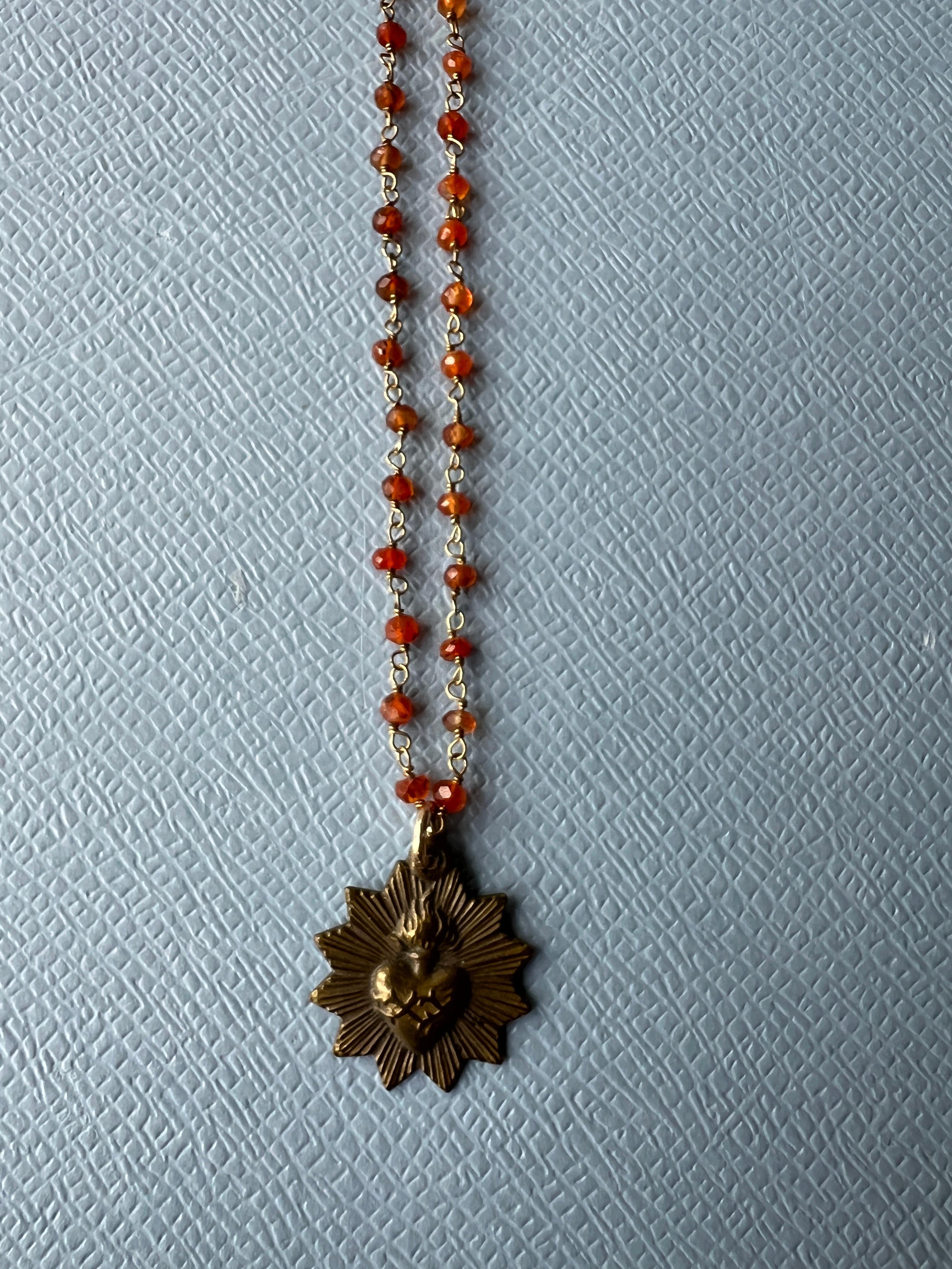 Sacred Heart Medal Necklace Rosario In New Condition In Los Angeles, CA