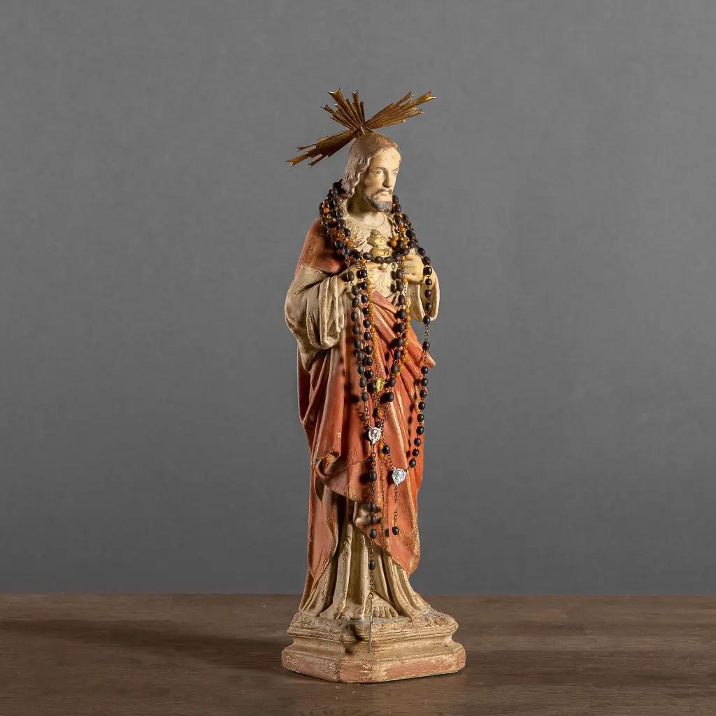 Neoclassico Sacro Cuore con aureola, misura media, stile XIX secolo in vendita