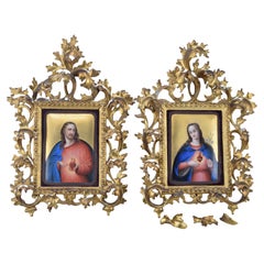 Ceux Saints-Cœurs de Jésus et Marie. Émail, Wood Wood. École espagnole, 19e siècle. 