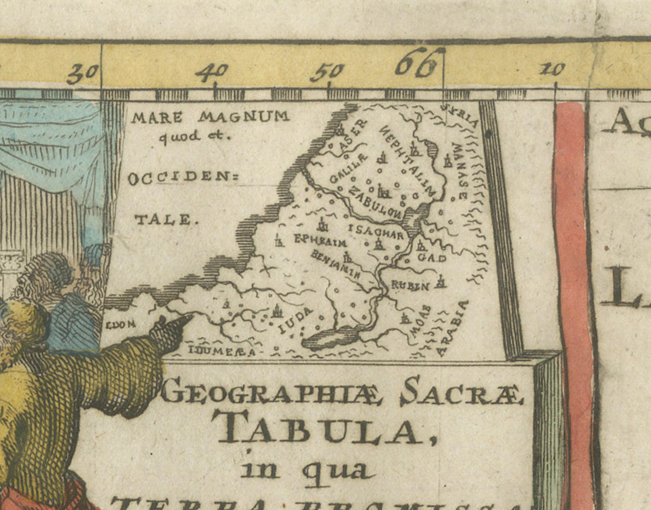 Mapa sagrado de la Tierra Prometida, Doce Tribus de Israel, Sanson, 1705 en Bueno Estado en Langweer, NL
