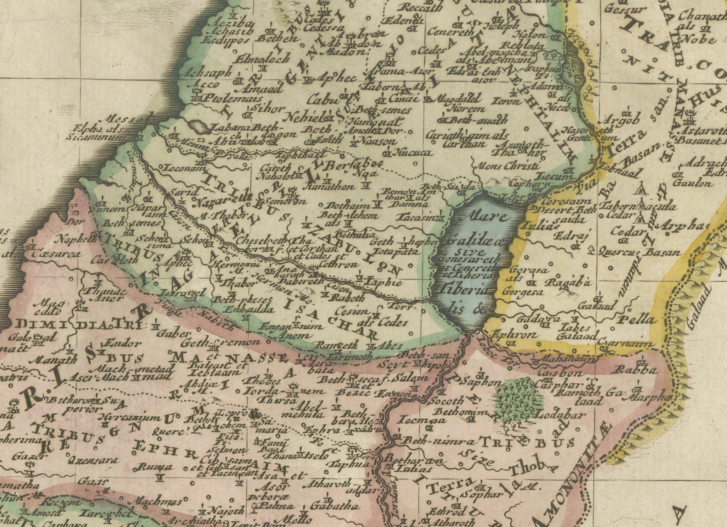 Mapa sagrado de la Tierra Prometida, Doce Tribus de Israel, Sanson, 1705 principios del siglo XVIII