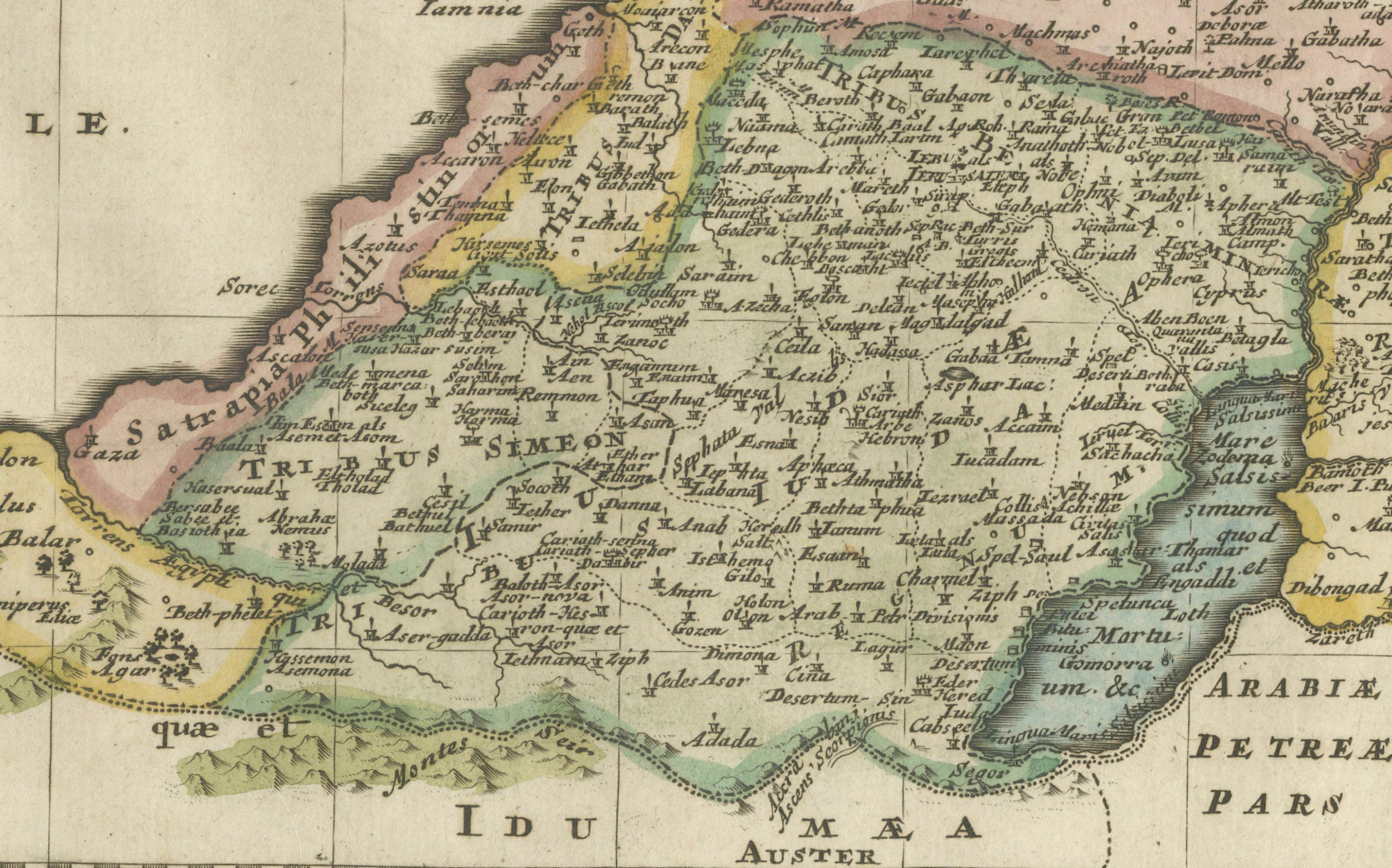 Mapa sagrado de la Tierra Prometida, Doce Tribus de Israel, Sanson, 1705 Papel