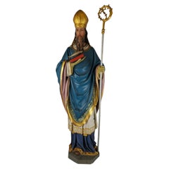 Sacred neo-gothic wooden sculpture, bishop "Ulrich of Augsburg"