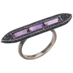 Sacred Windows Ring Ralph Masri Amethyst Sapphire 18 Karat Gold Estate Jewelry