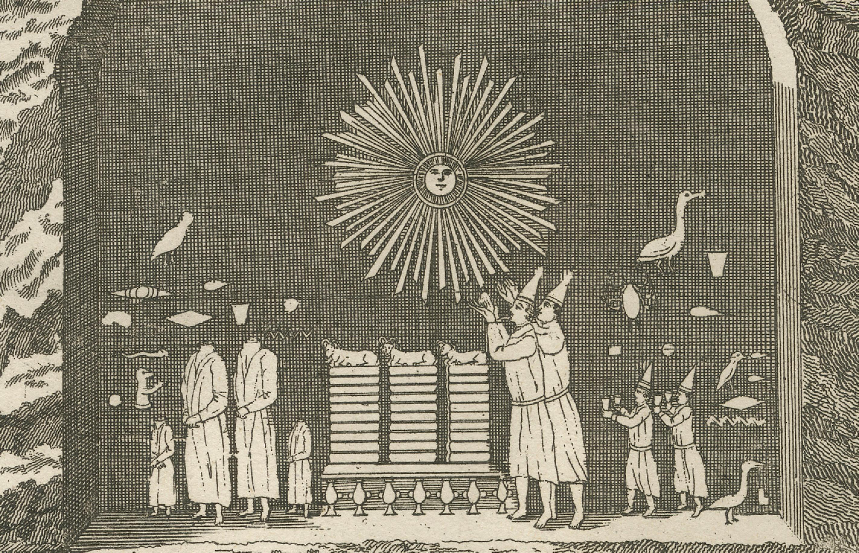 Der Sonne geopfert - Antiker Kupferstich, Oberägypten, um 1790 (Graviert) im Angebot