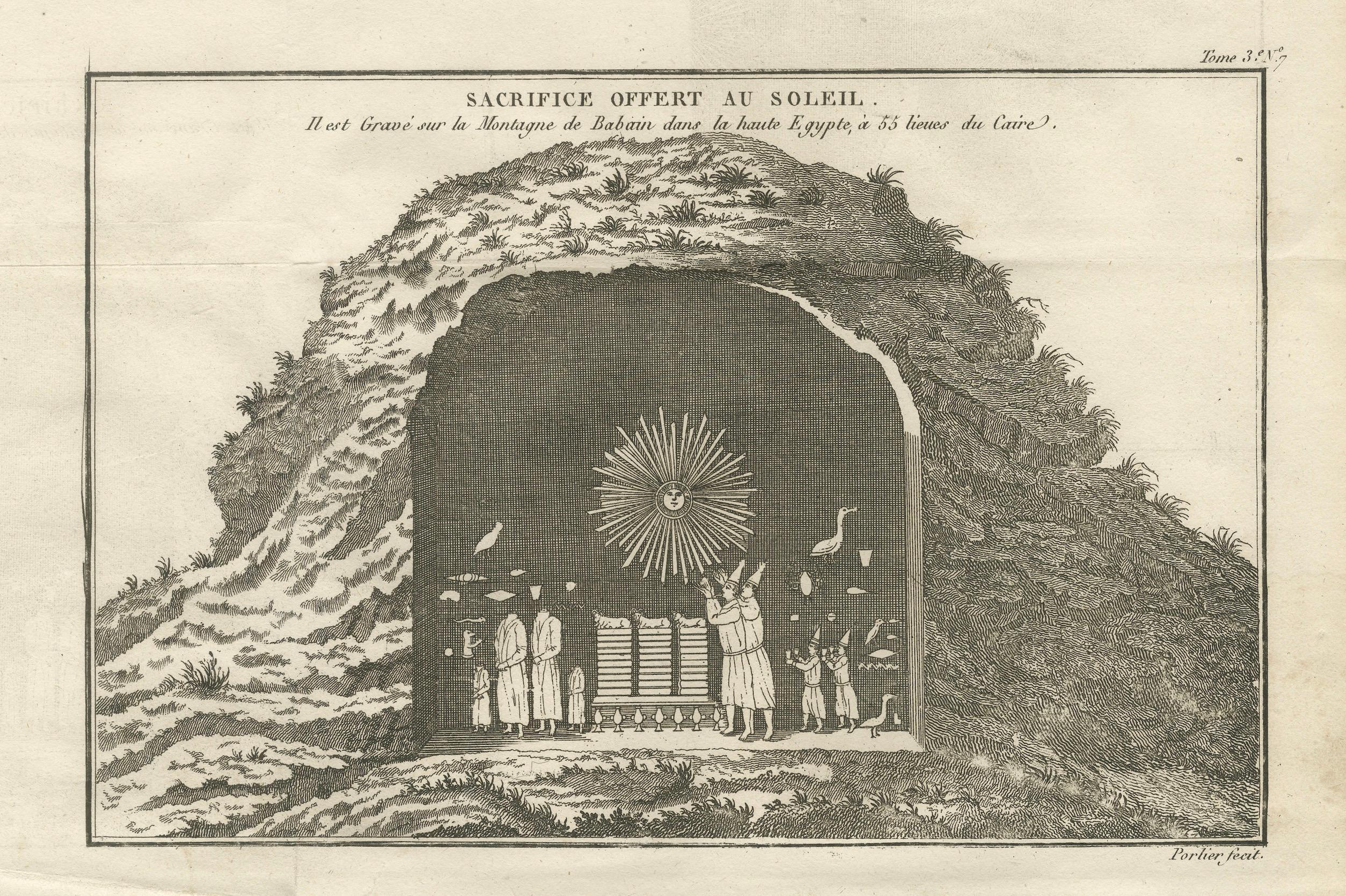 Der Sonne geopfert - Antiker Kupferstich, Oberägypten, um 1790 (18. Jahrhundert) im Angebot