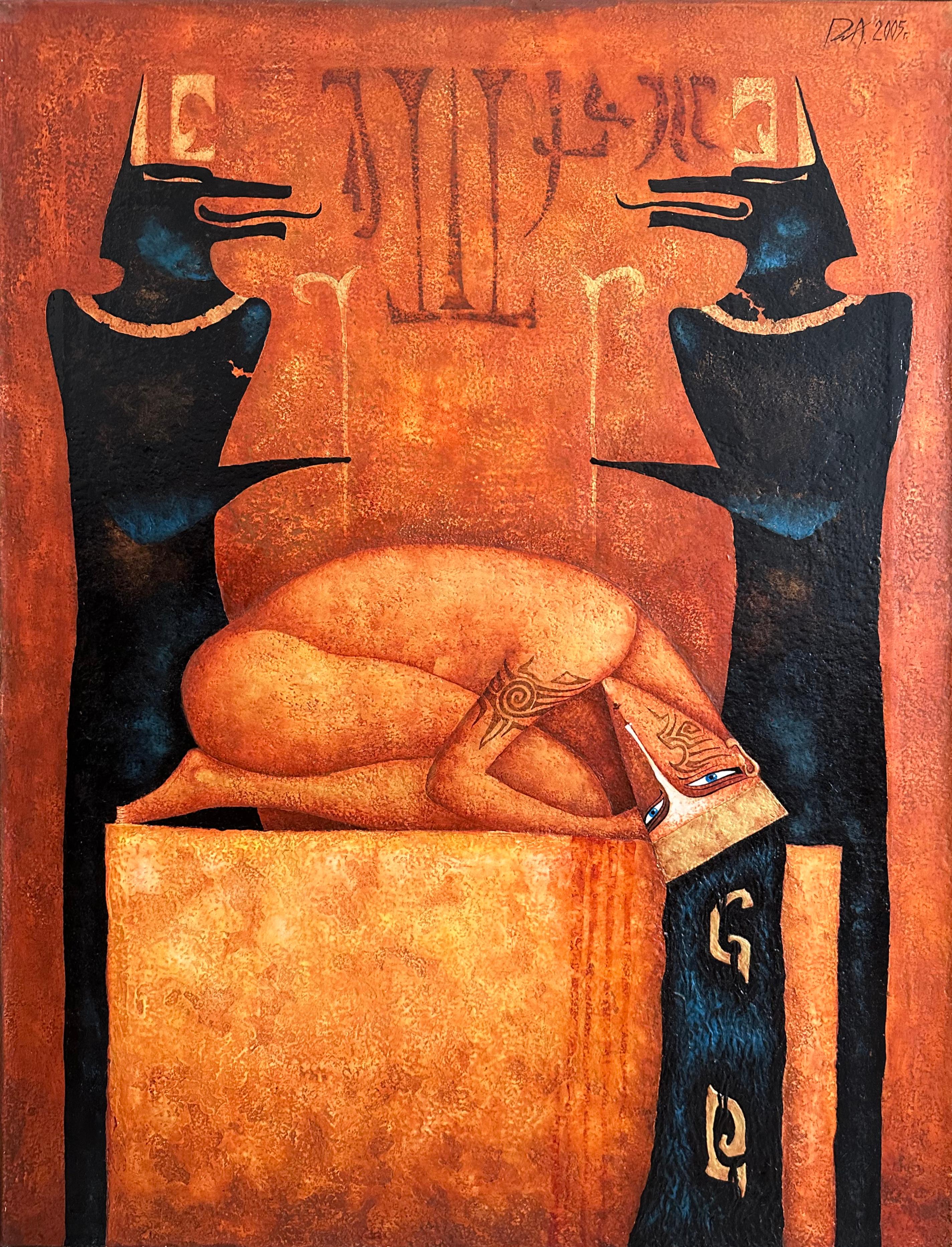 Spanish Sacrifice Oil on Canvas Original Painting  in Wooden Gold Leaf Frame, 2005 For Sale