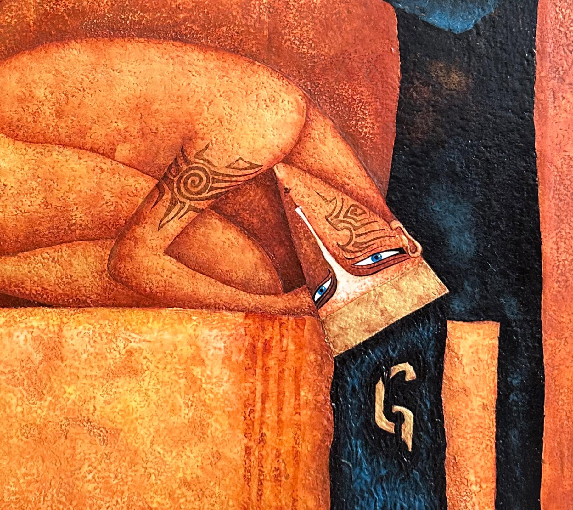 Hand-Painted Sacrifice Oil on Canvas Original Painting  in Wooden Gold Leaf Frame, 2005 For Sale