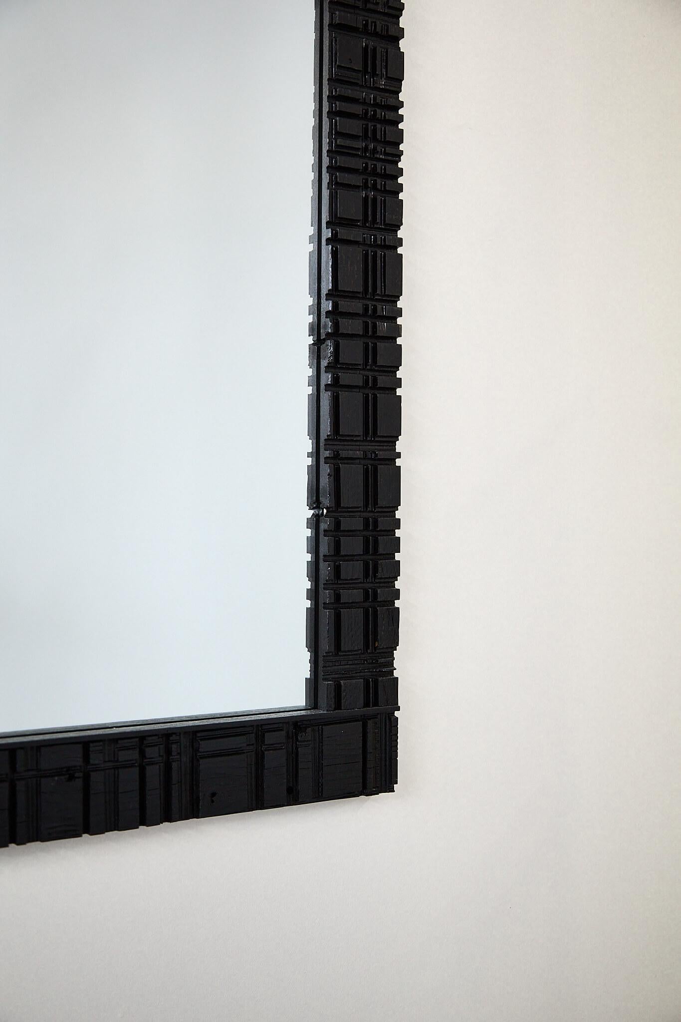 Modern Sacrificial Mirror – Handmade Ebonized Textured Solid Wood Framed Wall Mirror