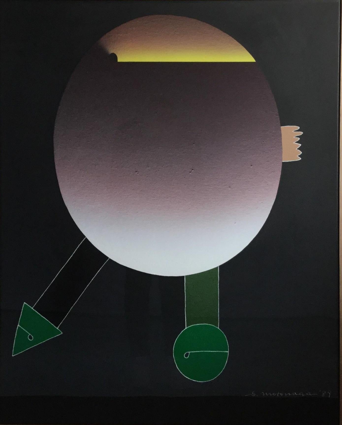 The Circle, Triangle, and Green acrylic on canvas painting by Sadamasa Motonaga 
