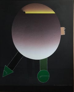 The Circle, Triangle, and Green acrylic on canvas painting by Sadamasa Motonaga 