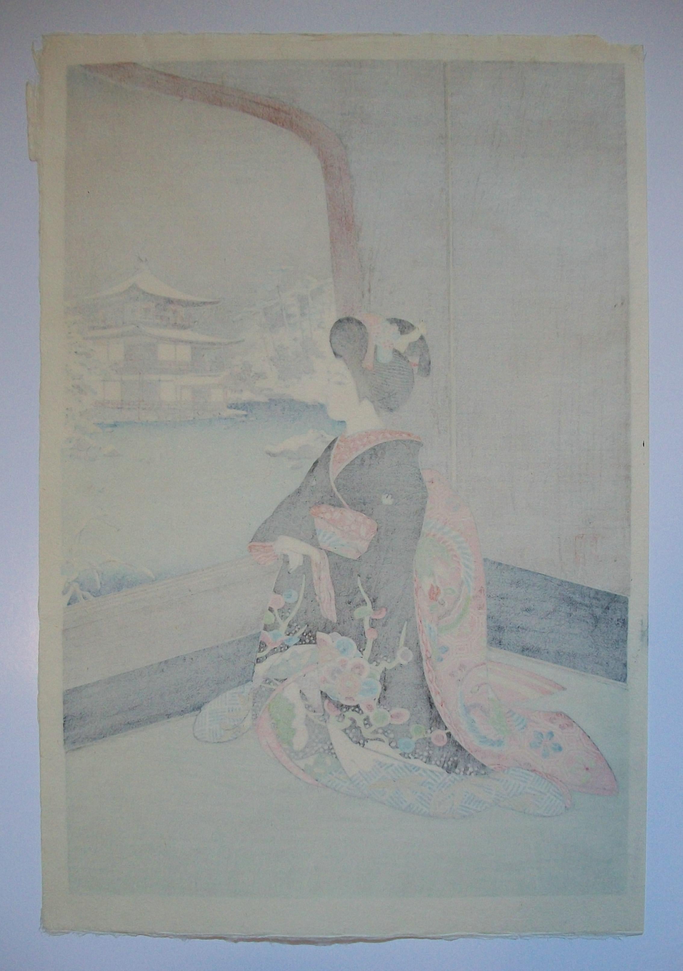 Edo SADANOBU HASAGAWA III - 'Geisha Girl in Winter' - Woodblock Print - 20th Century For Sale
