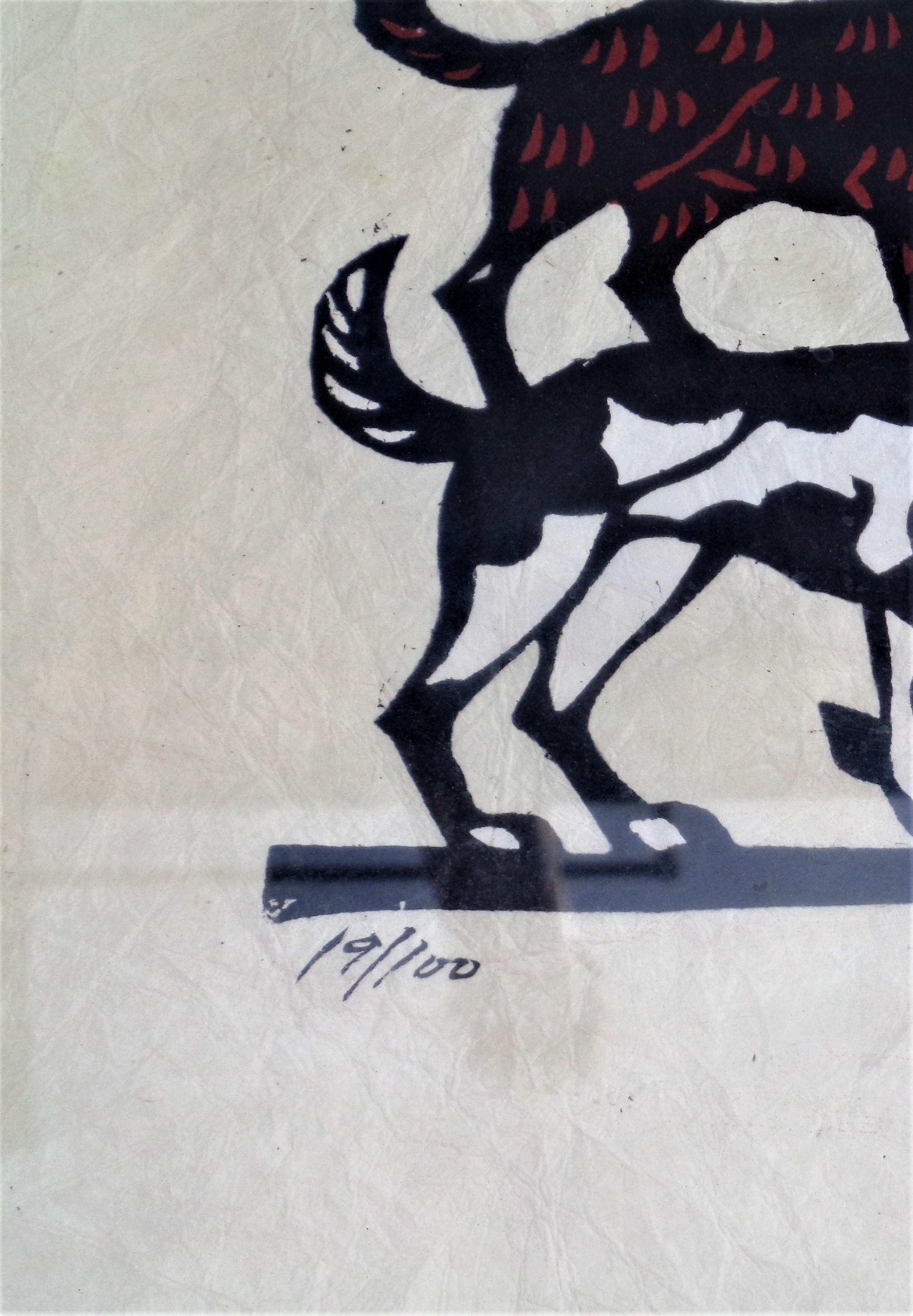 Hand-Painted Sadao Watanabe, Stencil Momigami Paper - Noah's Ark, 1979 - 19/100