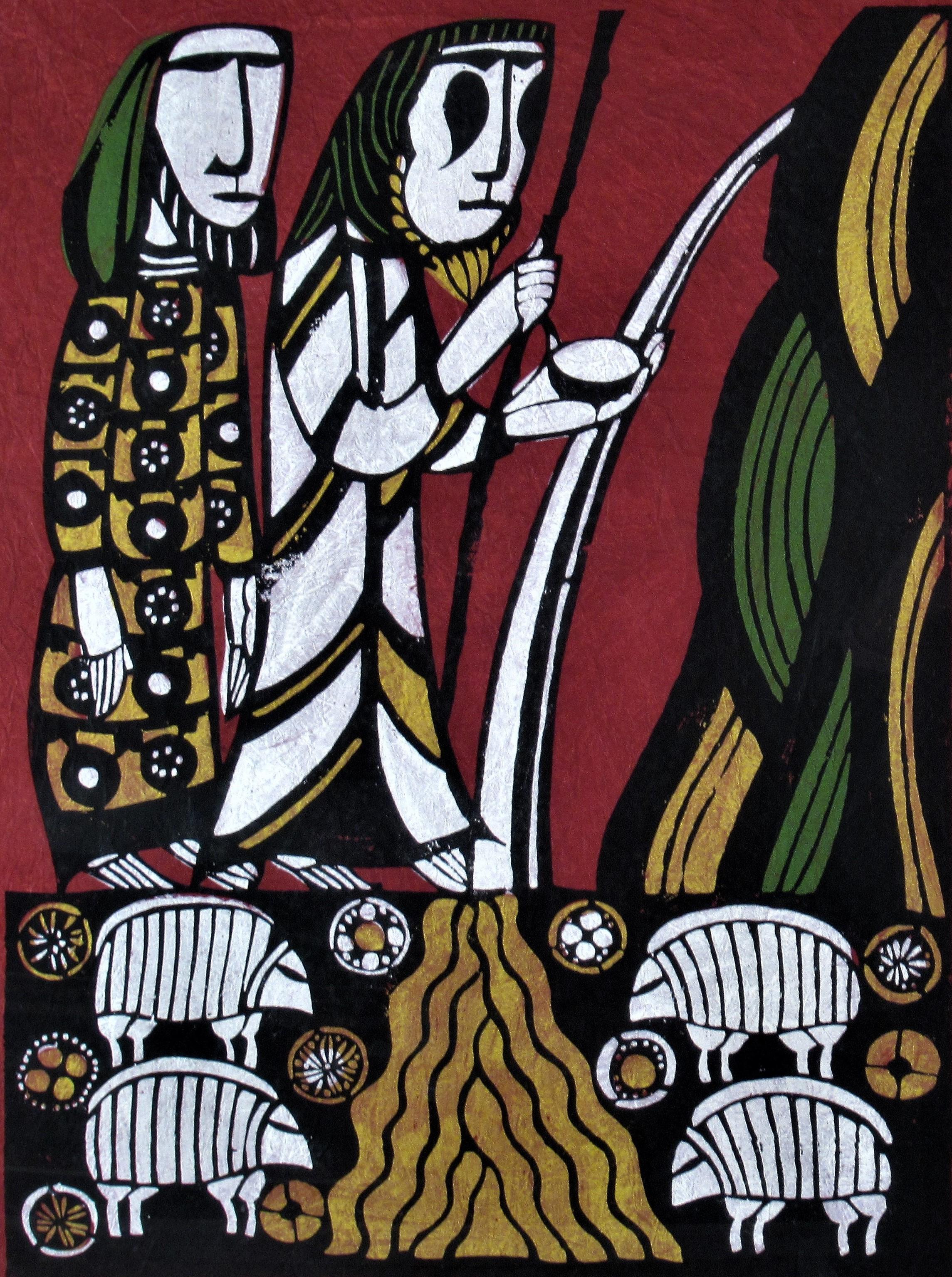 Moisés golpeando la roca de Meriba, Éxodo - Print Moderno de Sadao Watanabe.