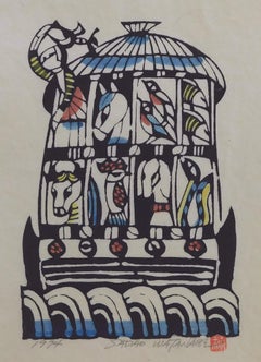 Gravure au pochoir originale signée au crayon, 1974 - L'arche de Noé