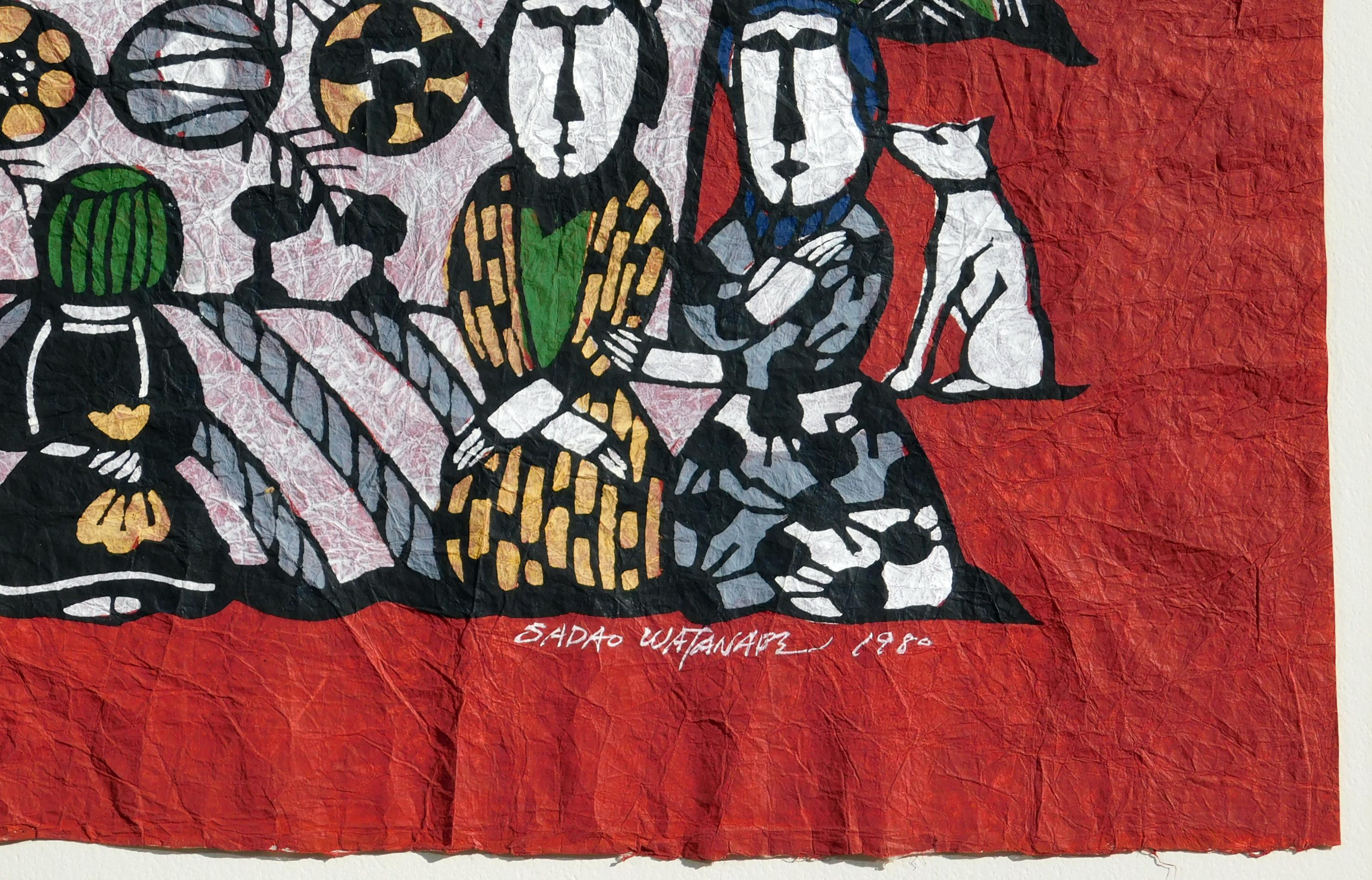 Sadao Watanabe Stampa originale a stencil, 1980 - L'Ultima Cena - Print Marrone di Sadao Watanabe.