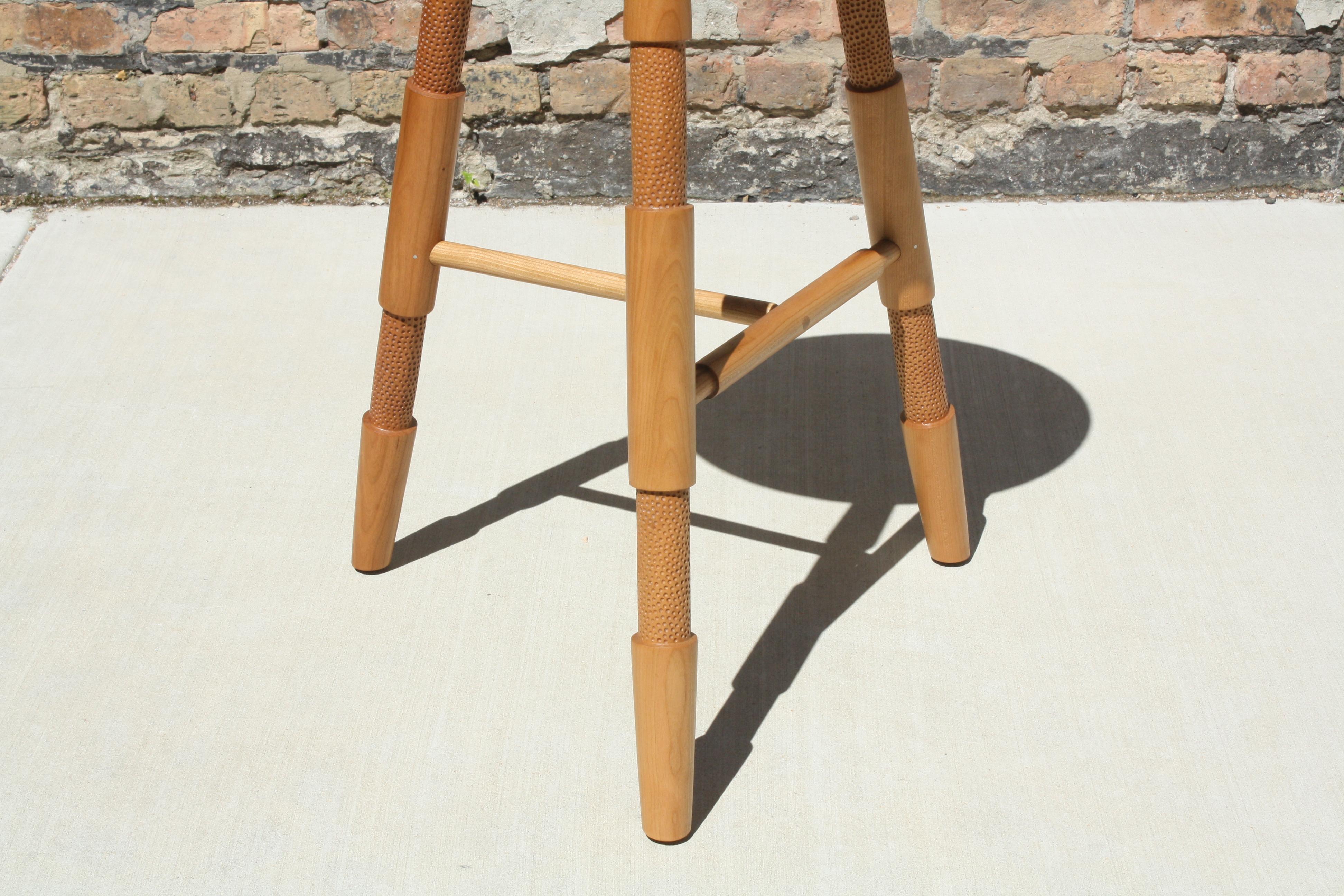 American Saddle Handcarved Counter Height Wood Stool by Laylo Studio in Bleached Maple For Sale