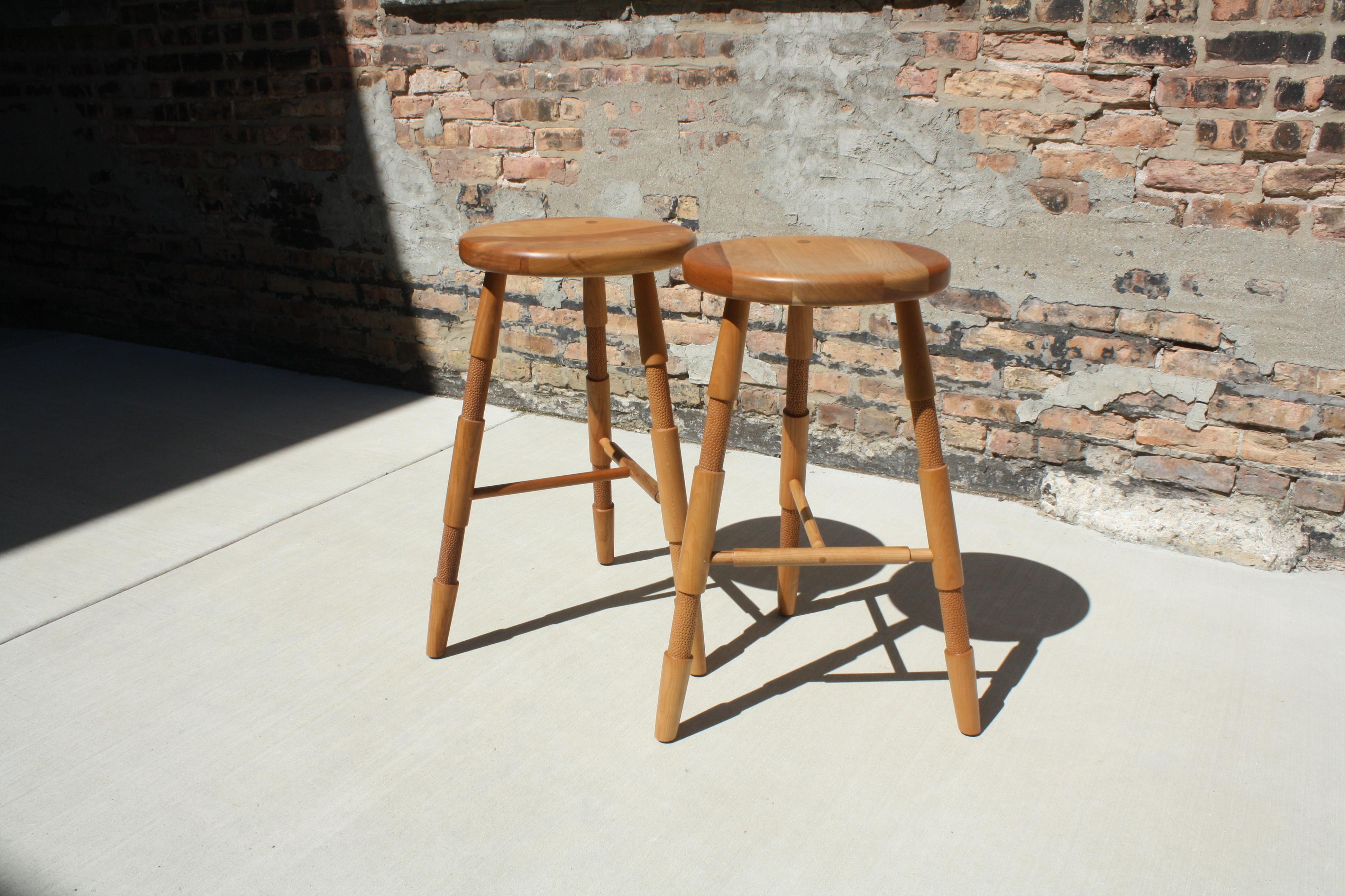 Contemporary Saddle Handcarved Counter Height Wood Stool by Laylo Studio in Bleached Maple For Sale