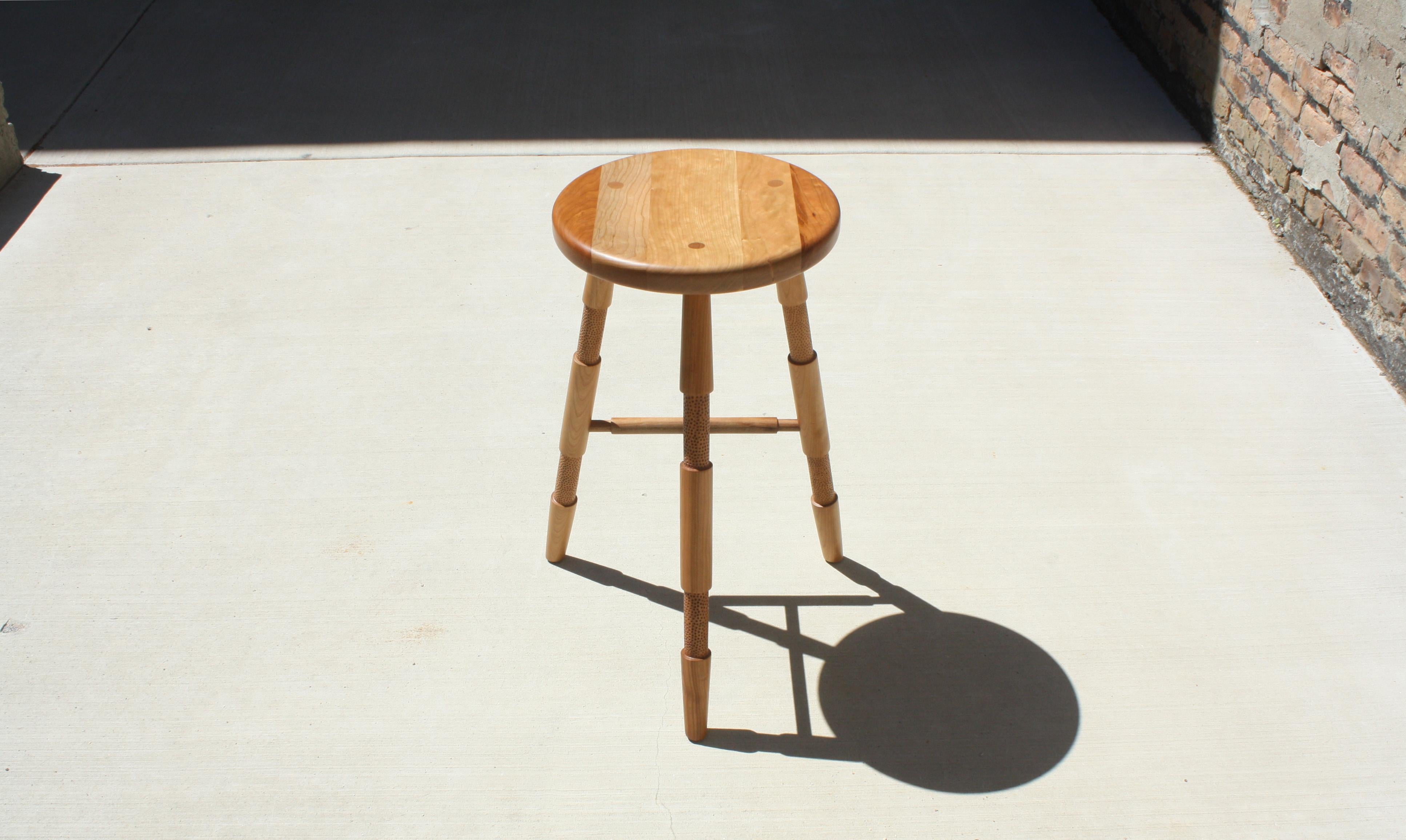 Contemporary Saddle, a Modern Wood Counter Stool or Handmade Bar Stool in Bleached Maple For Sale