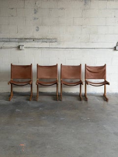 Saddle Brown Leather Dining Chairs Set of 4 Mid-Century Modern 1970s