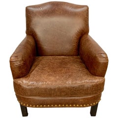 Saddle Brown Leather Nailhead Armchair Club