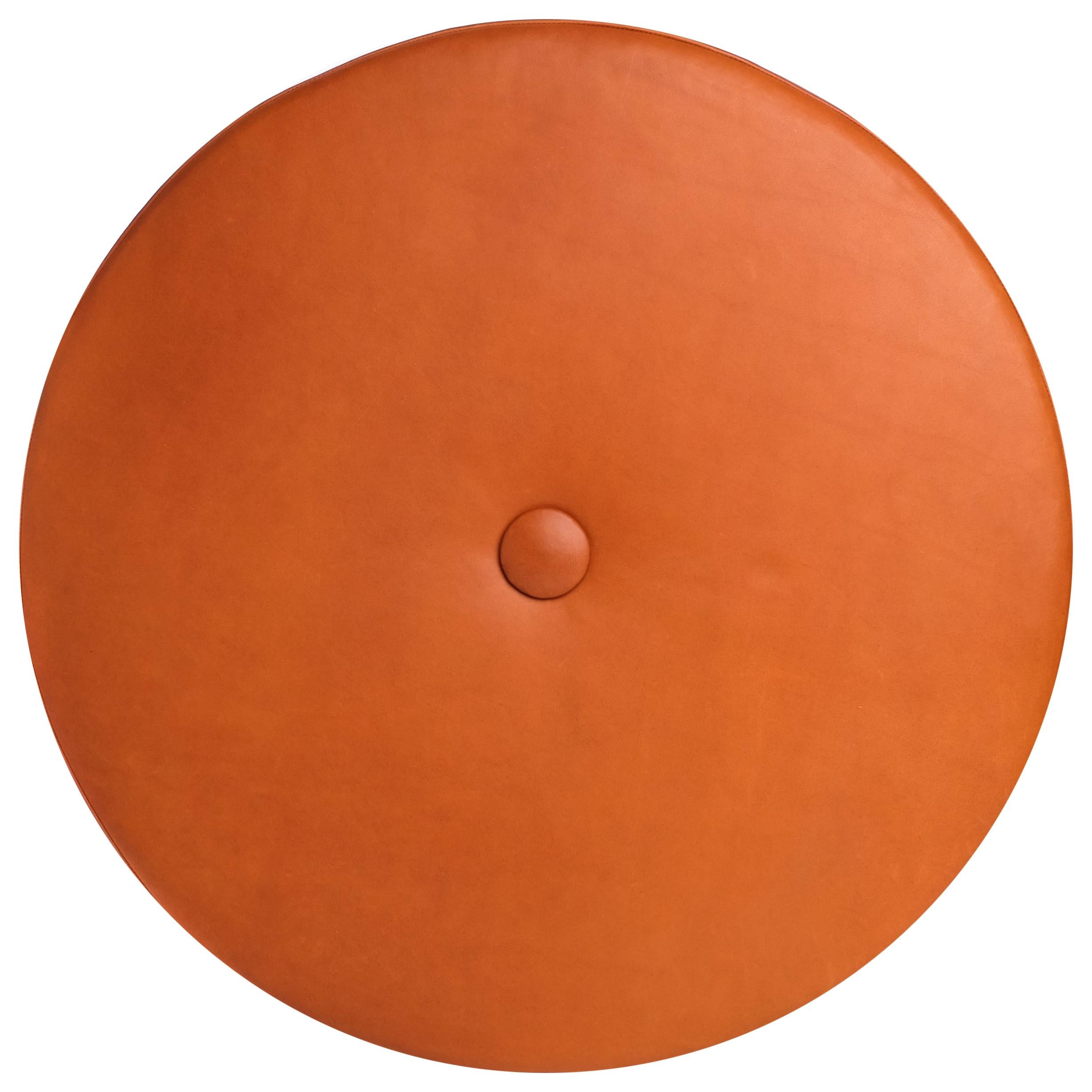 Leather Drum Stacking Floor Cushion 30" in Saddle by Moses Nadel For Sale