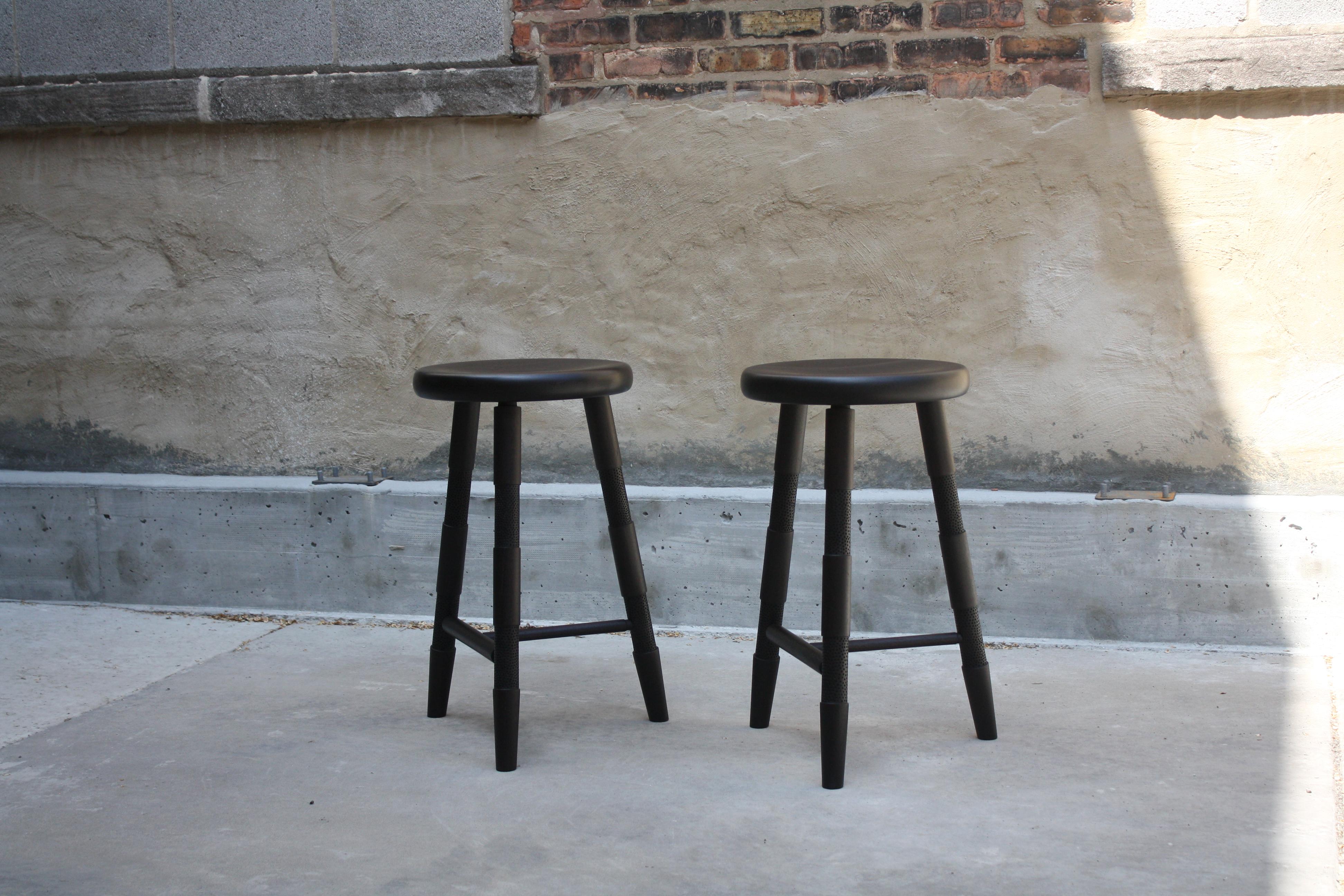 Saddle Handcarved Counter Height Wood Stool by Laylo Studio in Bleached Maple For Sale 5