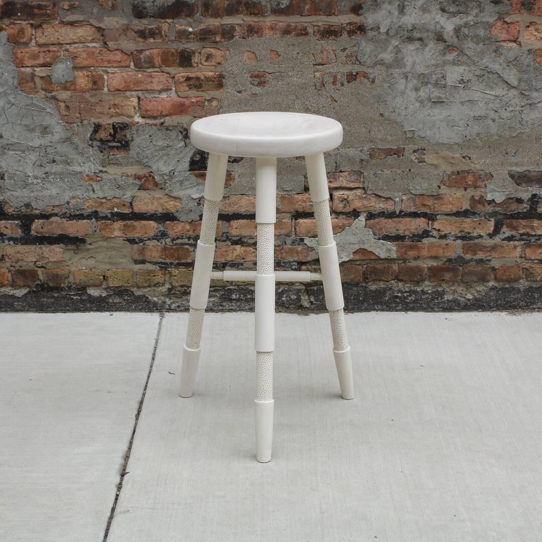 Ash Saddle, Handmade Oxidized Oak Stool with Textured Legs and a Carved Seat For Sale