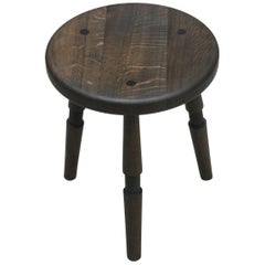 Saddle, Handmade Oxidized Oak Stool with Textured Legs and a Carved Seat