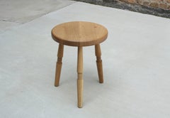 Saddle, Handmade Quartersawn Oak Stool With Textured Legs and a Carved Seat